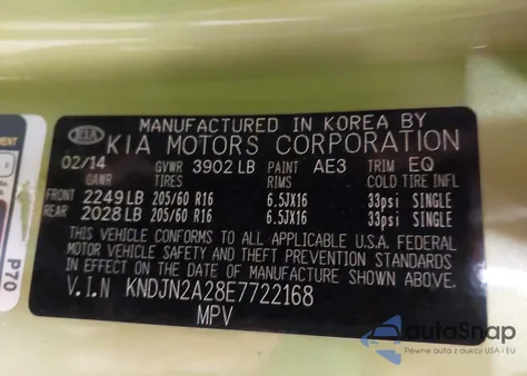 2014 Kia Soul z USA, uszkodzony, nr VIN KNDJN2A28E7722168